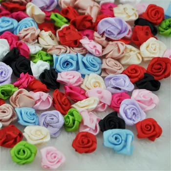 100 adet 15mm Şerit Gül Çiçek DIY Dikiş Düğün Dekorasyon El Sanatları Malzemeleri Çok Renkler A040