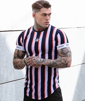 2021 3 d çizgili Yeni stil Moda erkek Yaz Gelgit marka tişört Sik İpek Baskılı Rahat Yuvarlak Boyun kısa kollu tişört