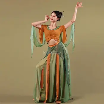 2023 çin antik dunhuang dans elbise kadın peri klasik dans uygulama elbise ulusal dans gazlı bez performans elbise