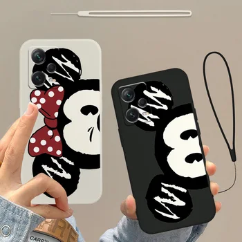 Anime Mickey Mouse sevimli telefon Kılıfı Xiaomi Redmi İçin Not 12 11T 11S 11E 10S 10T 10 Pro Artı Sıvı Halat Funda Kapak