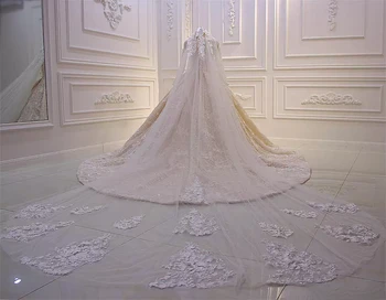 Beyaz Fildişi Katedrali Uzunluğu Üst Dantel Aplike 5 m Uzun Gelin Düğün Veils İle Ücretsiz Tarak