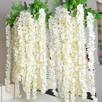 Beyaz Renk 1.6 Metre Uzun Yapay ipek çiçek Asma Wisteria Garland Sahte Bitkiler Bahçe Düğün Parti Süslemeleri İçin