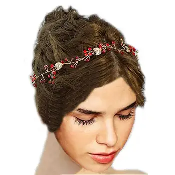 Gelin Kristal Kırmızı Yaprak Saç Vine Düğün vintage kafa Taç Kadın Parti Cadılar Bayramı Saç Takı Kız Saç Accessoriesl