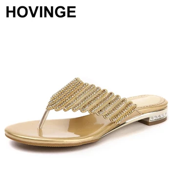 HOVINGE plaj sandaletleri kadın yeni yaz flip flop kadın elmas düz terlik tatlı kaymaz Bohemian kadın ayakkabısı
