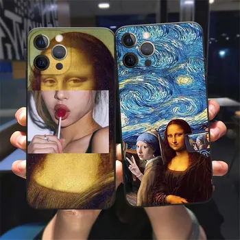 lüks kılıf marka Yağlıboya Mona Lisa Telefon Kılıfı İçin iPhone 13 12 11 Pro Max X Xs Xr 8 7 Artı 12 13 Mini silikon Siyah Kapak