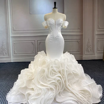 Marnham Zarif düğün elbisesi Gelin Kapalı Omuz Mermaid Gelin Elbiseler gelinlik Saten Custom Made Artı Boyutu Novia
