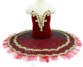 Paquita Gözleme Tutu Klasik Kraliyet Kırmızı Bale Tabağı Tutu pullu parlak Paquita Gözleme Tutu Elbise