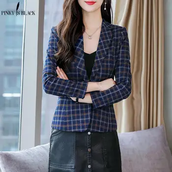 PinkyIsBlack Yeni Moda Zarif Kadın Takım Elbise Ceket Rahat Yüksek Kaliteli Ekose Blazer Ofis Bayan Tarzı Rahat Blazer Ceket