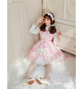 Prenses çay partisi tatlı lolita elbise vintage dantel ilmek sevimli baskı viktorya dönemi tarzı elbise kawaii kız gotik lolita jsk loli cos