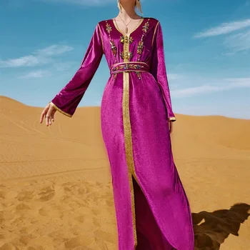 Ramazan Abayas Dubai Lüks Kadife Artı Boyutu Parti Elbiseler Kadınlar İçin Eid Mubarak Fas Kaftan Abiye giyim Robe Femme