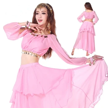 Seksi Hindistan Bollywood Oryantal Dans Giyim Kostümleri 2 adet/takım hint dans Elbise oryantal dans Takım Elbise Sahne Gösterileri için