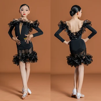 Yeni Latin Dans Yarışması Elbise Örgü Sıkma Tango Giyim Backless Üstleri Etek ChaCha Performans Sahne Kostüm YS3494
