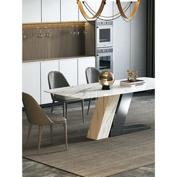 Yüksek kaliteli İtalyan yaratıcı minimalist büyük mutfak masa seti high-end mermer tezgah masa aile mobilya mutfak