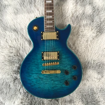 çin'de yapılan yüksek kaliteli elektro gitar gül ahşap klavye 22 fret altın donanım mavi renk gitar